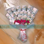 Exclusive money bouquet with 500-rupee notes, English roses, and tuberose, wrapped in fine paper.