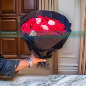 A vibrant Red Rose Flowers Bouquet featuring pink roses, symbolizing love, romance, and elegance.