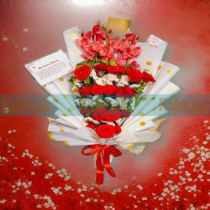 A striking Red Roses Bouquet and white statice, combining elegance and passion in a vibrant arrangement.