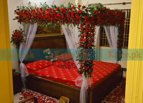 English Red Roses Bridal Bedroom Decor Service