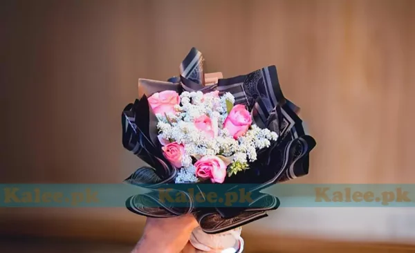 Bridal Bouquet With Pink Roses & Lacy Lace Flowers