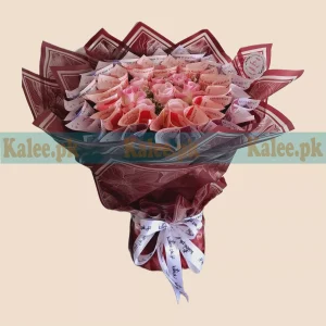 Round Shape Cash Bouquet With Artificial Flowers