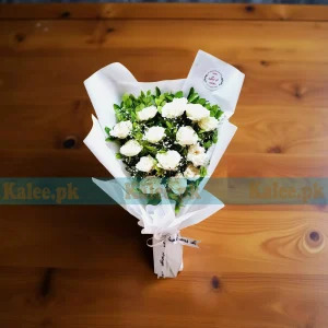 White Roses & Baby's Breath Flat Bouquet