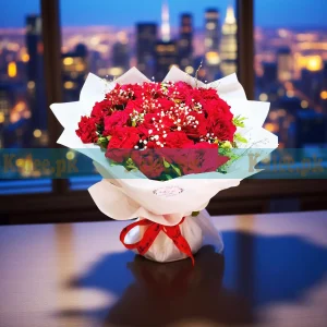 Red Roses Round Bouquet With Baby's Breath