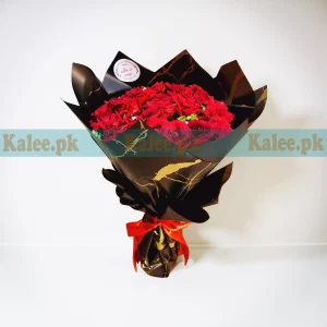 Black Marble Wrapped Red Roses Bouquet