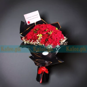 100 Red Roses Round Bouquet With Baby's Breath