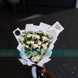 White Roses & Statice Flat Bouquet