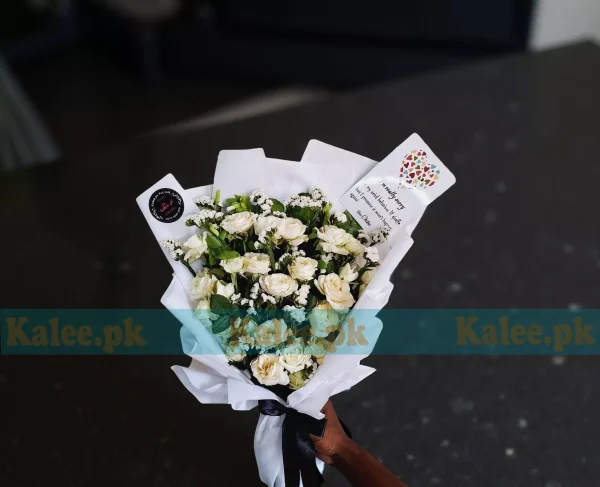 White Roses & Statice Flat Bouquet