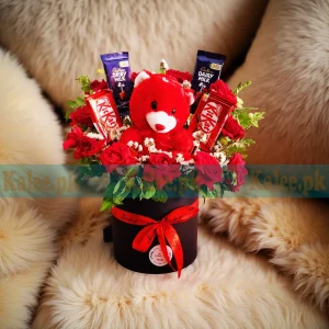 Flowers Box With Chocolates & Teddy Bear