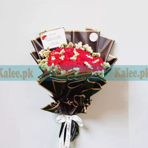 Red Roses & Statice Flowers Bouquet