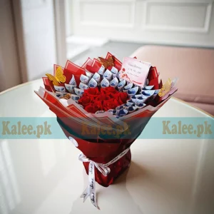 50K Cash Bouquet With Artificial Red Roses