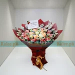 20k currency cash bouquet round shape design with artificial flowers by Kalee.pk Karachi