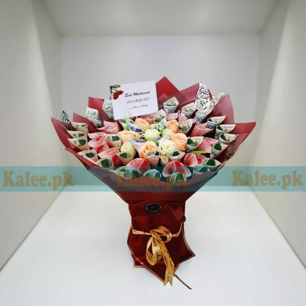 Currency Cash Bouquet With Artificial Flowers