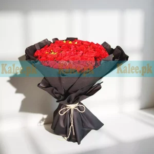 50 Red Rose Flowers Round Shape Bouquet