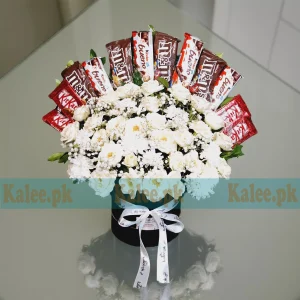 Chocolates Box With White Roses & Baby's Breath