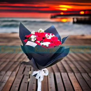 Statice And Rose Flowers Bouquet