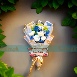 Blue Baby's Breath & White Roses Bouquet