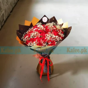 50 Red Roses Bouquet With Loaded Baby's Breath