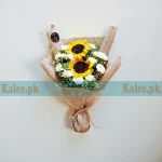 Fresh imported sunflowers with white roses and baby’s breath bouquet by Kalee.pk Karachi