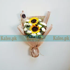 Imported Sunflowers With White Roses & Baby's Breath