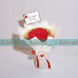 Baby's Breath & Red Roses White Paper Bouquet