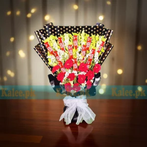 KitKat Chocolates Flat Bouquet With Roses & Statice