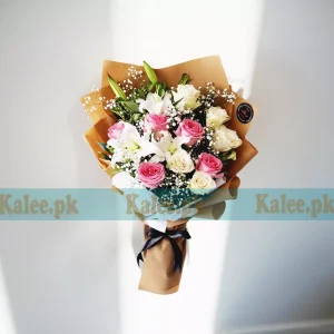 Imported Flowers Bouquet With Lilies Roses & Baby's Breath