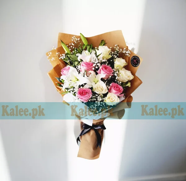 Imported Flowers Bouquet With Lilies Roses & Baby's Breath