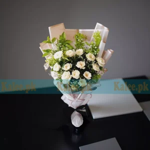 White Roses & Baby's Breath Flowers Flat Bouquet