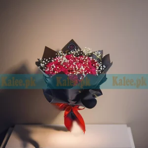 Baby's Breath And Red Rose Flowers Bouquet