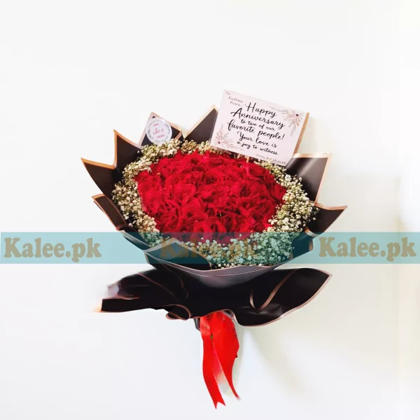 Loaded Baby's Breath Bouquet With Red Roses
