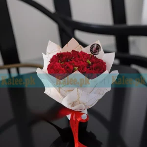 White Marble Wrapped Red Roses Bouquet