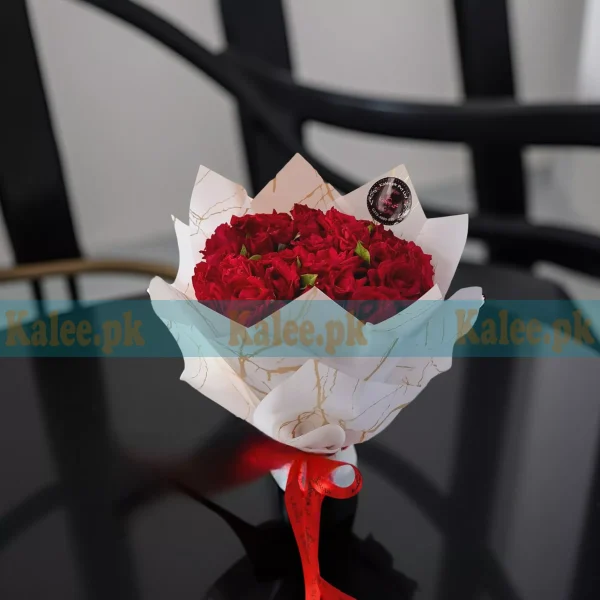 White Marble Wrapped Red Roses Bouquet
