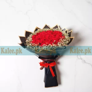100 Red Rose Flowers Bouquet With Baby's Breath