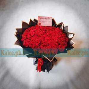 Round Shaped 100 Red Roses Bouquet