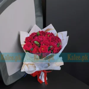 White Marble Paper Red Rose Flowers Bouquet