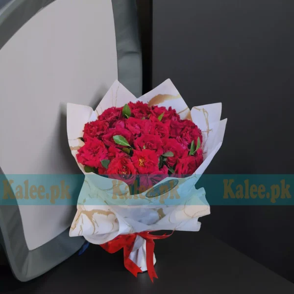 White Marble Paper Red Rose Flowers Bouquet