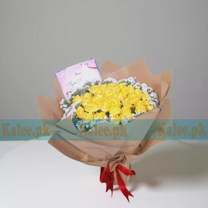 Yellow Roses And Statice Flowers Bouquet