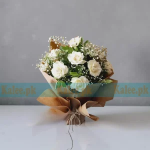 English White Roses & Baby's Breath Bouquet