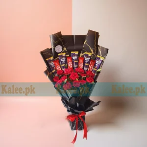 Dairy Milk & KitKat Bouquet With Red Roses