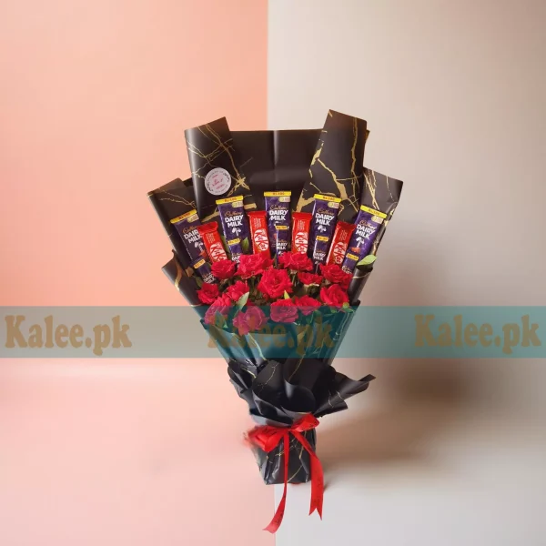 Dairy Milk & KitKat Bouquet With Red Roses