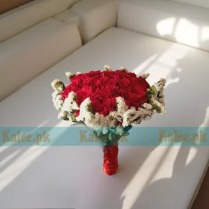 Red Roses & Statice Flowers Bridal Bouquet