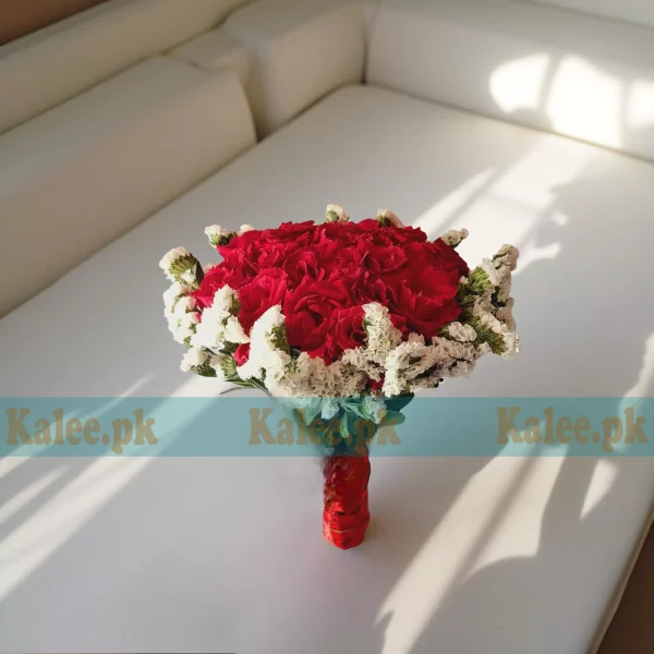 Red Roses & Statice Flowers Bridal Bouquet