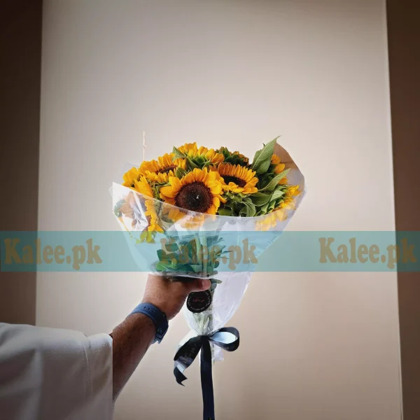Plastic Wrapped 10 Imported Sunflowers