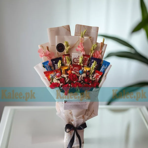 Chocolates Bouquet With Roses Glades Tuberose & Statice