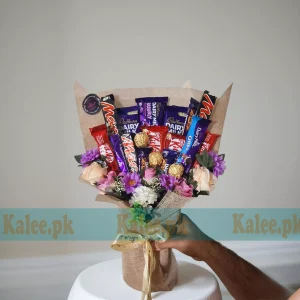 Chocolates Bouquet With Mixed Artificial Flowers