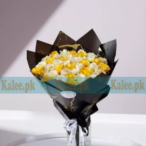 White & Yellow Roses Flower Bouquet
