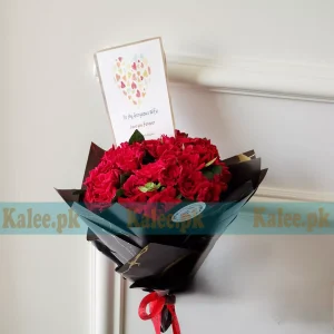 Round Shaped Red Roses Bouquet