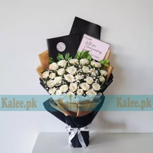 Baby's Breath & White Rose Flowers Bouquet