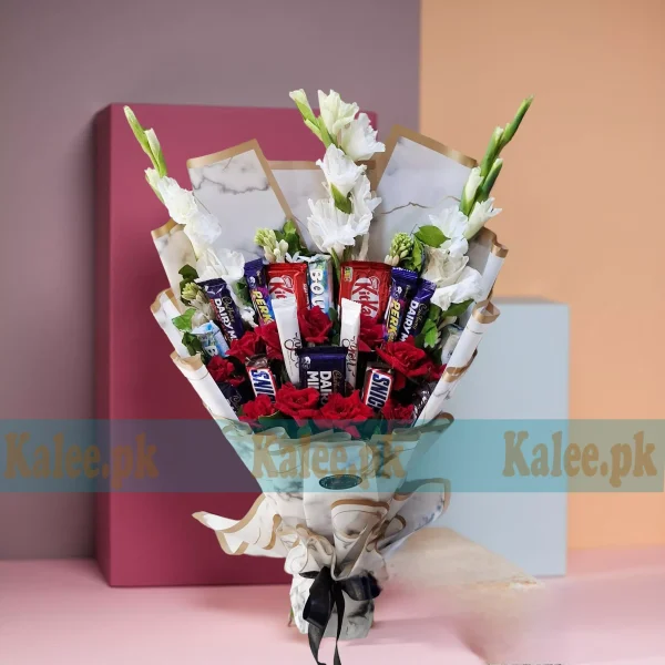 Chocolates Bouquet With Gladiolus & Tuberose Flowers